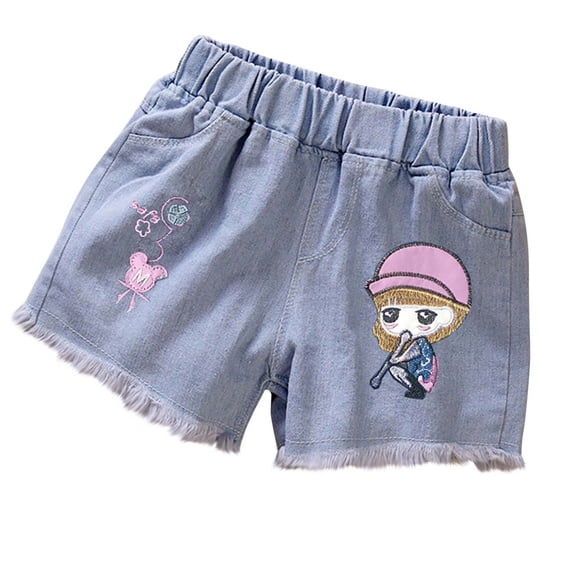 Ugoldhm Girls Summer Denim Shorts - Button Detail Casual Elastic Waist Jean Shorts for 3-13 Years