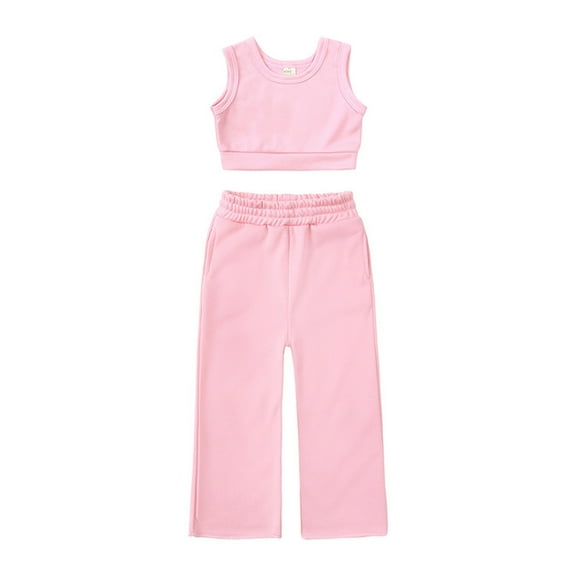 Ugoldhm Girls Summer Outfits Casual Crewneck Sleveless Tank Top and Elastic Waist Pant Cute Clothing 12M-10Y