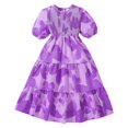 thumbnail image 1 of Ugoldhm Girls Summer Puff Sleeve Dresses Crew Neck Tiered Swing A-Line Cotton Tea-Length Casual Dress 8-13 Years, 1 of 3