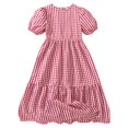 thumbnail image 1 of Ugoldhm Girls Summer Puff Sleeve Dresses Tiered Swing A-Line Tea-Length Crew Neck Casual Cotton Dress 8-13 Years, 1 of 3
