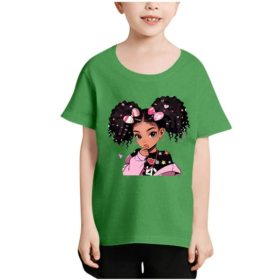 Ugoldhm Girls Summer Shirts Cute Print Short Sleeve Crew Neck Tee Tops Kids Casual Clothes Size 3-12