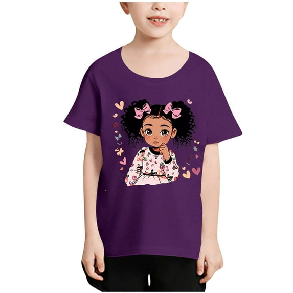 Ugoldhm Girls Summer Shirts Cute Print Short Sleeve Crew Neck Tee Tops Kids Casual Clothes Size 3-12