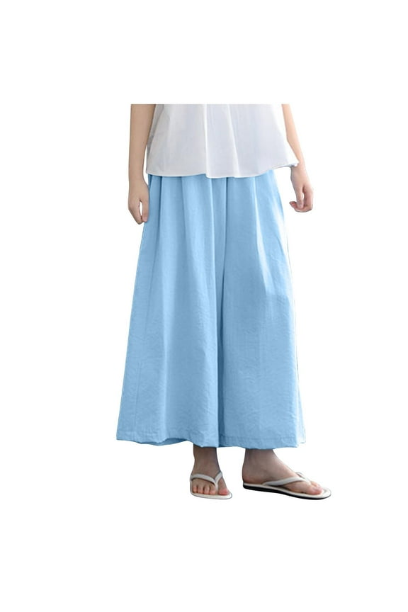 Girls' Summer Wide Leg Culottes - Elastic Waist Casual Lightweight Pants 3-15 Years