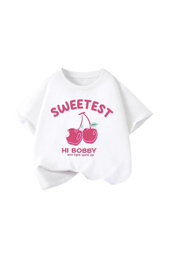 Girls Sweet Cute Graphic Tee Casual Short Sleeve Summer Shirt Adorable Everyday Top for 3-14Y Girls