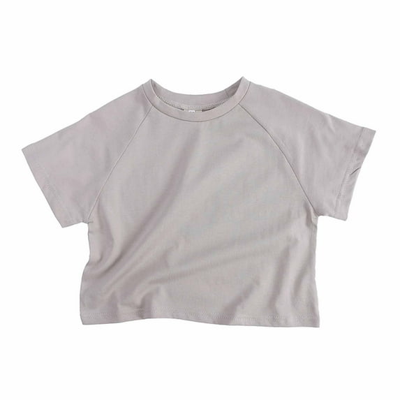 Ugoldhm Girls T-Shirts Casual Solid Color Summer Crew Neck Cotton Tees Short Sleeve Lightweight Kids Clothes 1-6 Years