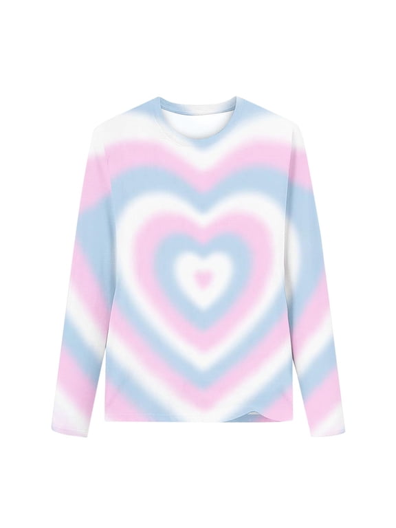 Girls T Shirts Kids Summer Long Sleeve Crew Neck Valentine's Day Print Summer Tops 3-14 Years Girl Shirt