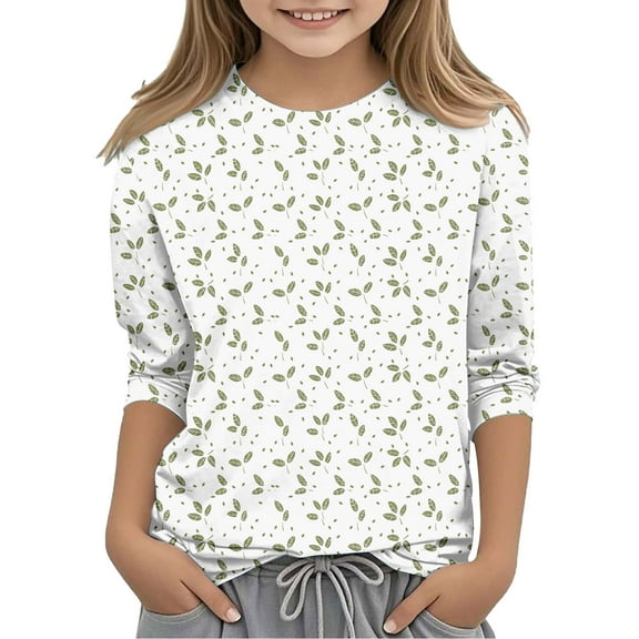 Ugoldhm Girls T Shirts Round Neck 3/4 Sleeves Casual Kids Tees Summer Fall Shirts Sizes 3-12