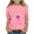 thumbnail image 1 of Ugoldhm Girls T Shirts Round Neck Pink Ribbon Printed Tops Breast Cancer Awareness Blouse, 1 of 4