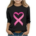 thumbnail image 1 of Ugoldhm Girls T Shirts Round Neck Pink Ribbon Printed Tops Breast Cancer Awareness Blouse, 1 of 4