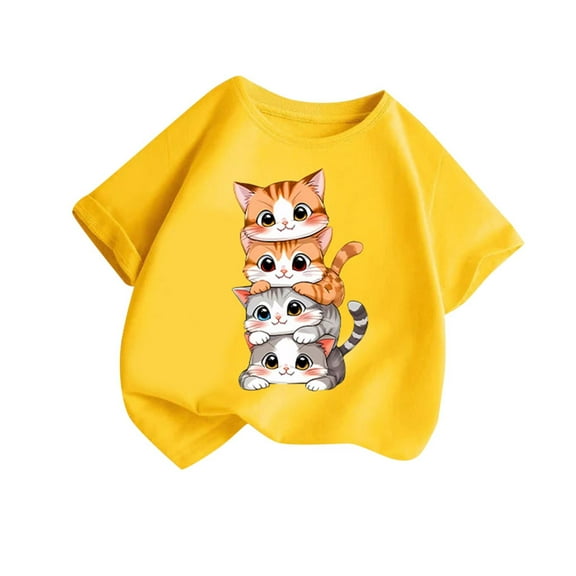 Ugoldhm Girls T-Shirts Short Sleeve Summer Graphic Print Relaxed Fit Crew Neck Soft Summer Tops 2-14 Years