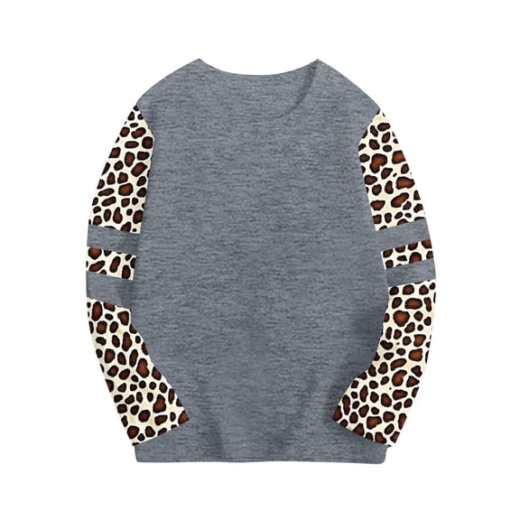 Ugoldhm Girls Tees Leopard Print Long Sleeve Round Neck Tops Drop Shoulder Fall Fashion Shirts