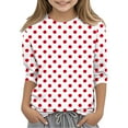 thumbnail image 1 of Ugoldhm Girls Tees Polka Dot Crewneck 3/4 Sleeve Shirts Summer Fall Tunic Tops Sizes 3-12, 1 of 6