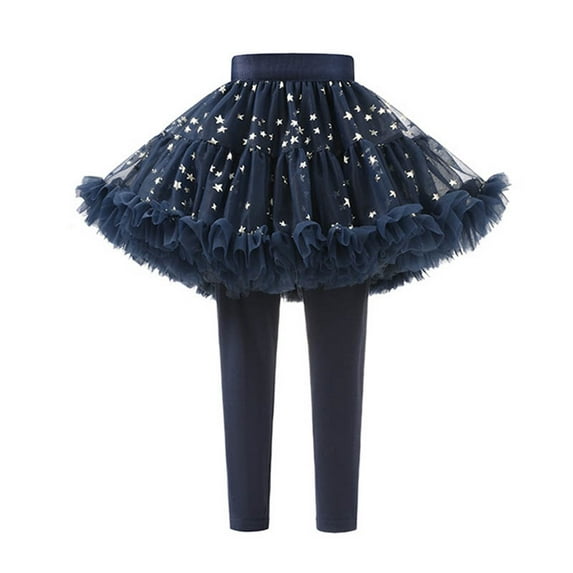 Ugoldhm Girls Tutu Leggings with Sparkle Star - Footless Stretchy Ruffle Skirt Pants (1-10Y)