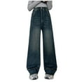 thumbnail image 1 of Ugoldhm Girls Wide Leg Jeans Straight Baggy Stretch Demin Pants Patchwork Casual Trouser 5-15 Years, 1 of 8