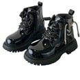 thumbnail image 1 of Ugoldhm Girls Winter Ankle Boots Faux Leather Hook and Loop Short Shoes Side Zipper Non Slip Booties, 1 of 8