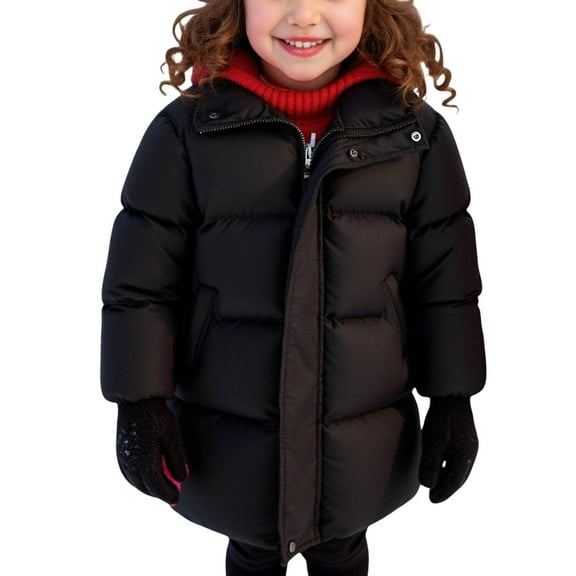 Ugoldhm Girls Winter Coat Thick Puffer Warm Coat Button Full Zip Hooded Outerwear with Pocket Sizes 3-11