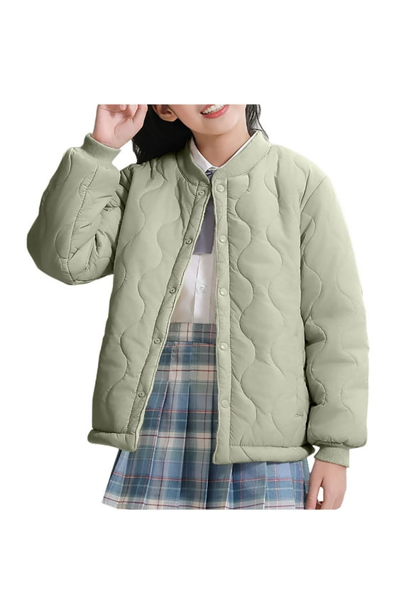 Girls and Big Girls Winter Coat Quilted Lightweight Warm Jacket Button Up Fleece Lined Outerwear