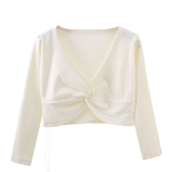 Ugoldhm Girls and Big Girls Wrap Tops Crop Cotton Ballet Dance Gymnastics Long Sleeve Shirts
