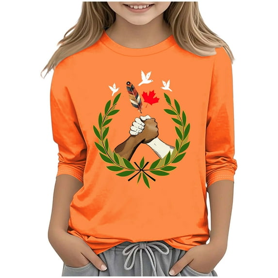 Ugoldhm Girls and Boys 3/4 Sleeve Shirts Peace Graphic Crewneck Tops Sizes 3-12