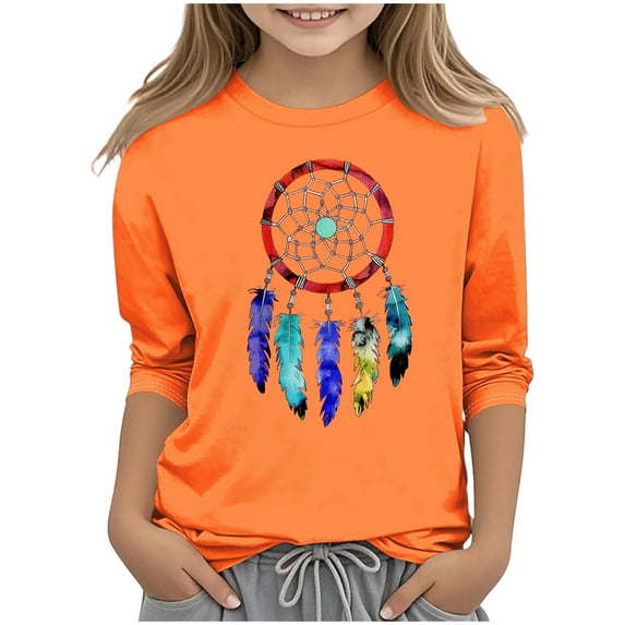 Ugoldhm Girls and Boys 3/4 Sleeve Shirts Peace Graphic Crewneck Tops Sizes 3-12
