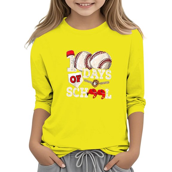 Ugoldhm Girls and Boys Tees 3/4 Sleeve 100 Days School Shirts Kids Round Neck Casual Tops