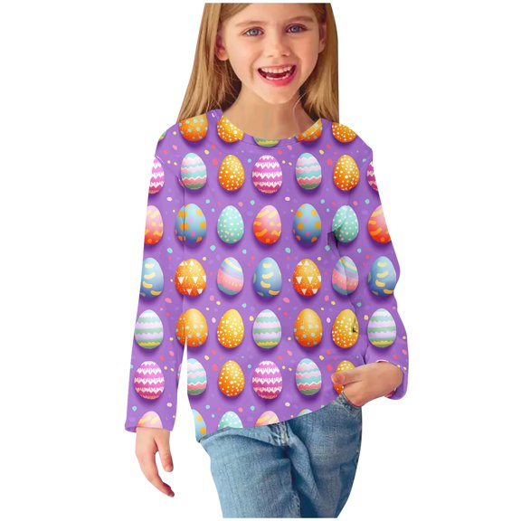 Ugoldhm Girls and Boys Tops Long Sleeve Crewneck Eggs Printed Tees Fashion Casual Fall Shirts