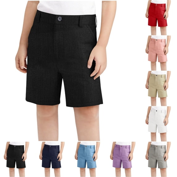 Ugoldhm Kids & Youth Flat Front Chino Shorts – Lightweight Summer Casual Uniform Shorts (3-18 Years)