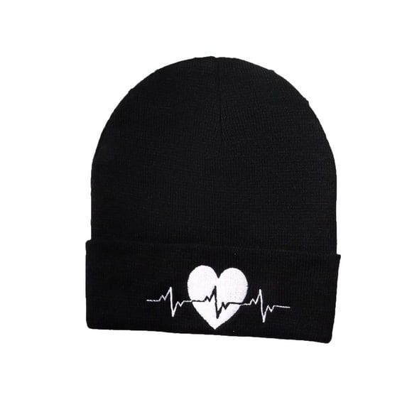 Ugoldhm Heart Print Cute Beanie for Women Men, Unisex Knit Cuffed Warm Winter Outdoor Snow Ski Hats
