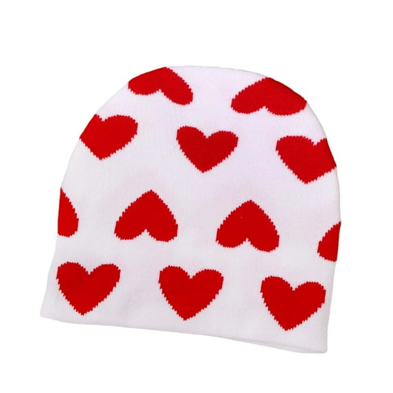 Ugoldhm Heart Print Cute Beanie for Women Men, Unisex Knit Cuffed Warm Winter Outdoor Snow Ski Hats