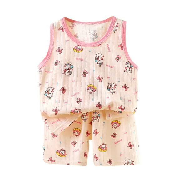 Ugoldhm Kid Toddler Girl Clothing Comfy Cotton Crew Neck Tank Top and Shorts Set Casual Outfits,Pink,6 Months-8 Years