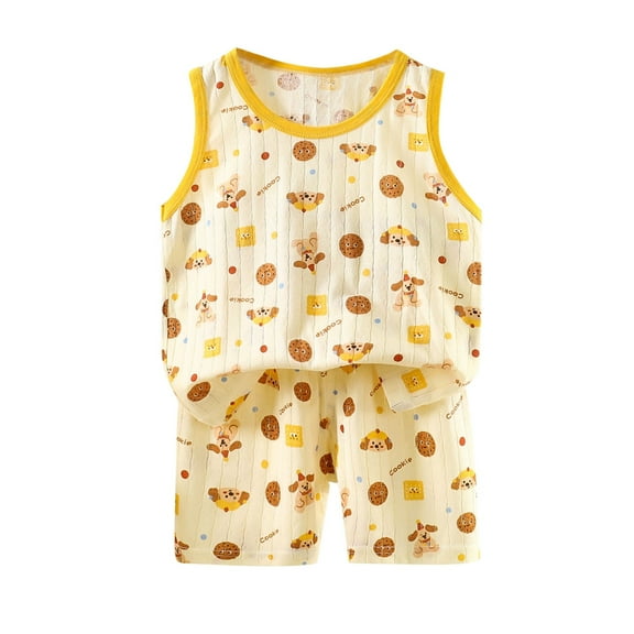Ugoldhm Kid Toddler Girl Clothing Crew Neck Tank Top and Shorts Set Cotton Comfy Casual Outfits,Yellow,6 Months-8 Years