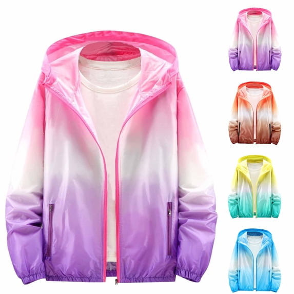 Ugoldhm Kids Active Zip Up Hoodie Girls Ultralight Summer Jacket Long Sleeve Cooling Sun Protection Thin Tops Size 9-15