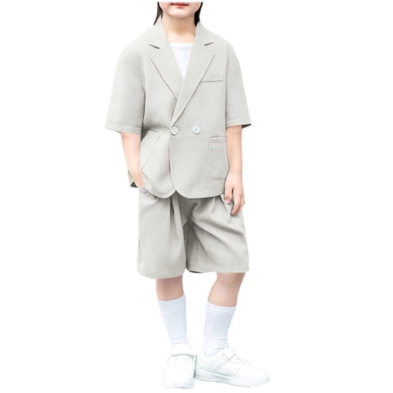 Ugoldhm Kids Blazer Set – Short Sleeve Double Breasted Blazer & Pleated Shorts, Casual & Formal Wear (1-15 Years)