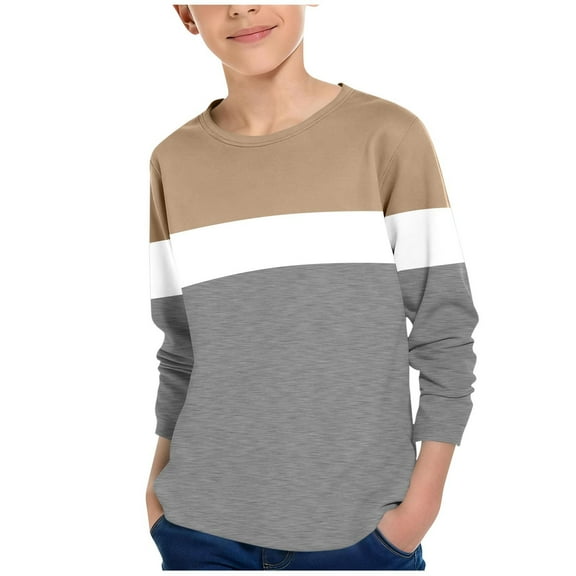 Ugoldhm Kids Color Block Long Sleeve Top Crewneck Cozy Soft Casual Fall Spring Shirt (3-14 Years)