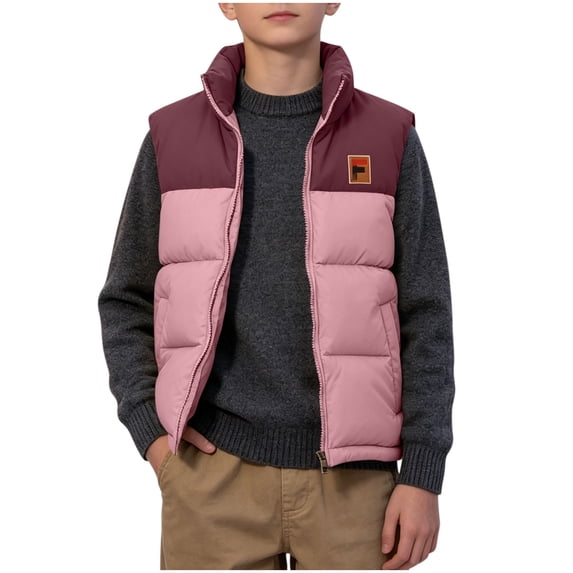 Ugoldhm Kids Color‑Block Puffer Vest, Stand Collar Full‑Zip Sleeveless Warm Gilet with Side Pockets