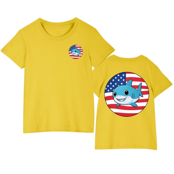 Ugoldhm Kids Cotton T-Shirts Boys Girls Clothing Tees Fourth of July Short Sleeve Summer Fashion Tops Size 3-10
