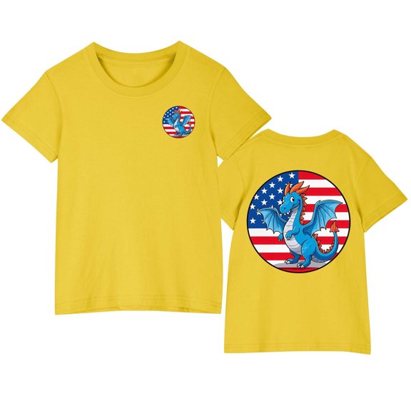 Ugoldhm Kids Cotton T-Shirts Boys Girls Clothing Tees Fourth of July Short Sleeve Summer Fashion Tops Size 3-10