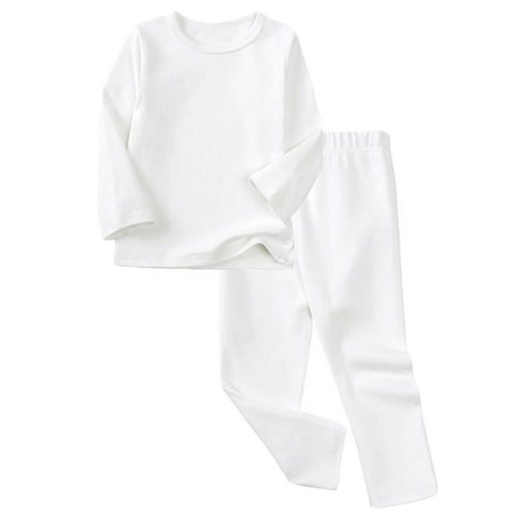 Ugoldhm Kids Fleece Lined Thermal Outfits Set Solid Color Fall Winter Loungewear Pajama Set