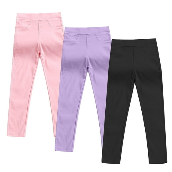 Ugoldhm Kids' Girls Leggings Trousers Slim Comfortable Fashion Casual Solid Cute Pants 3 Pack Size 3-10