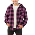 thumbnail image 1 of Ugoldhm Kids Hooded Plaid Flannel Shirt Jacket, Long Sleeve Button‑Up Shacket with Chest Pocket for Kids Casual Wear, 1 of 5
