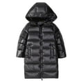 thumbnail image 1 of Ugoldhm Kids Puffer Jacket Two-Way Zipper Hooded Mid-Length Teens Coat Winter Thermal Thick Outerwear, 1 of 3