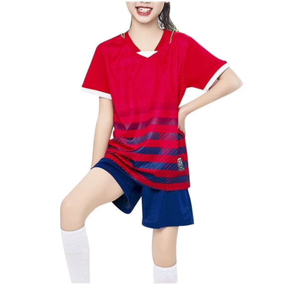 Ugoldhm Kids Quick Dry Soccer Jersey Set – Crew Neck Short Sleeve Shirt & Athletic Shorts, Sizes 4-13 Years
