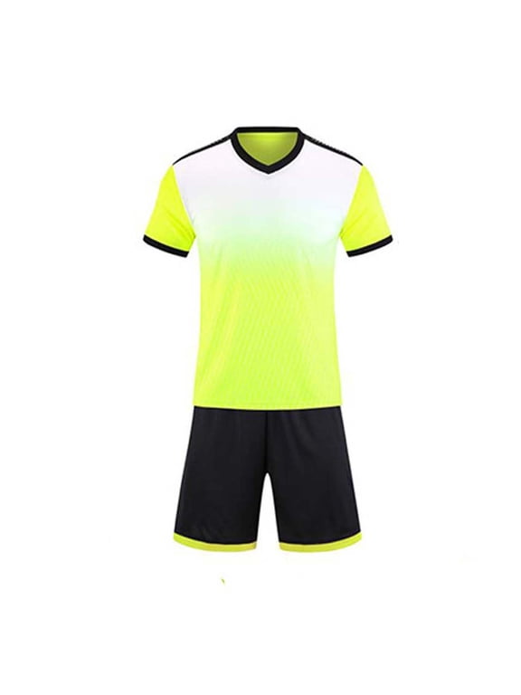 Kids Quick Dry Soccer Jersey Set Short Sleeve V-Neck Breathable Athletic Uniform with Gradient Print for Training Age 4-13