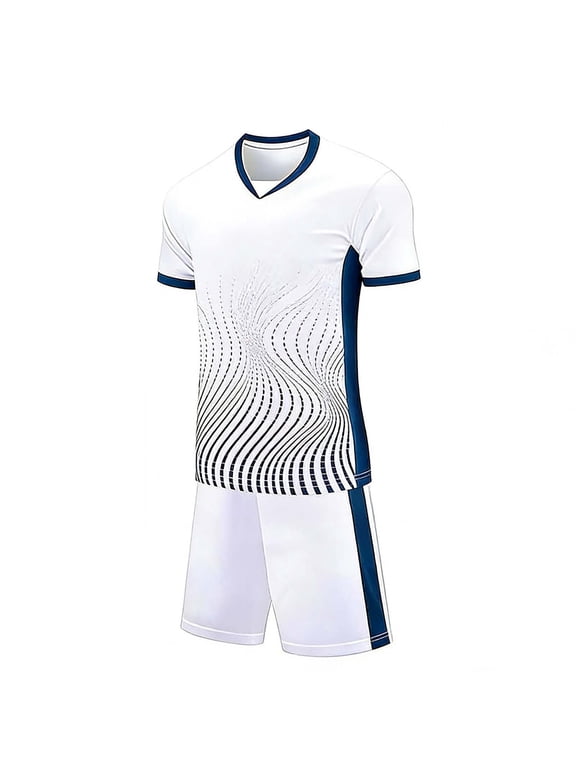 Kids Quick Dry Soccer Jersey Set Short Sleeve V-Neck Breathable Athletic Uniform with Gradient Print for Training Age 4-13