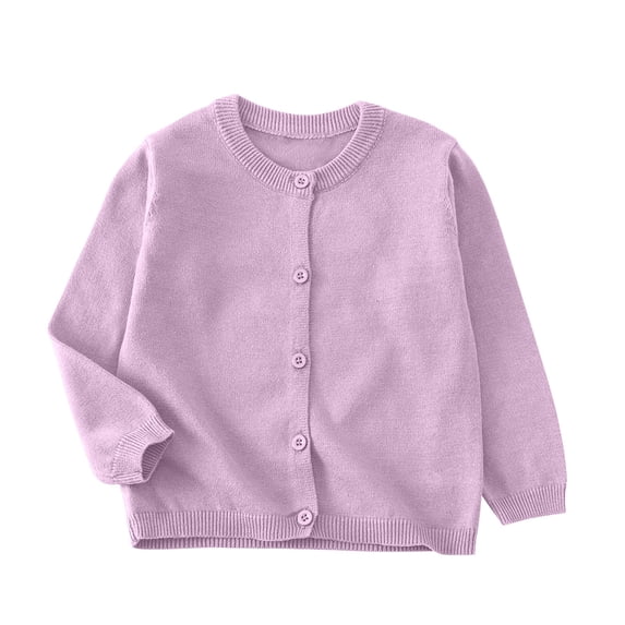 Ugoldhm Kids Solid Crew Neck Button‑Front Knit Cardigan, Long Sleeve Ribbed Trim Soft Casual Sweater Outerwear
