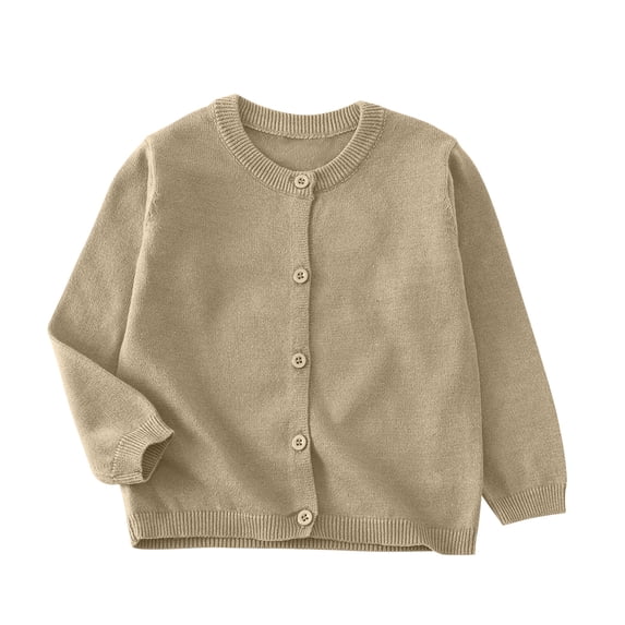 Ugoldhm Kids Solid Crew Neck Button‑Front Knit Cardigan, Long Sleeve Ribbed Trim Soft Casual Sweater Outerwear
