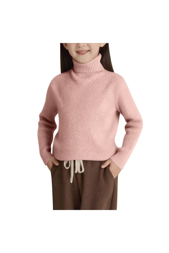 Kids Winter Sweaters Turtle Neck Ribbed Knit Thermal Shirts Fall Comfy Tops 2T-13Y