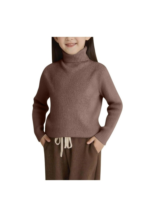 Kids Winter Sweaters Turtle Neck Ribbed Knit Thermal Shirts Fall Comfy Tops 2T-13Y