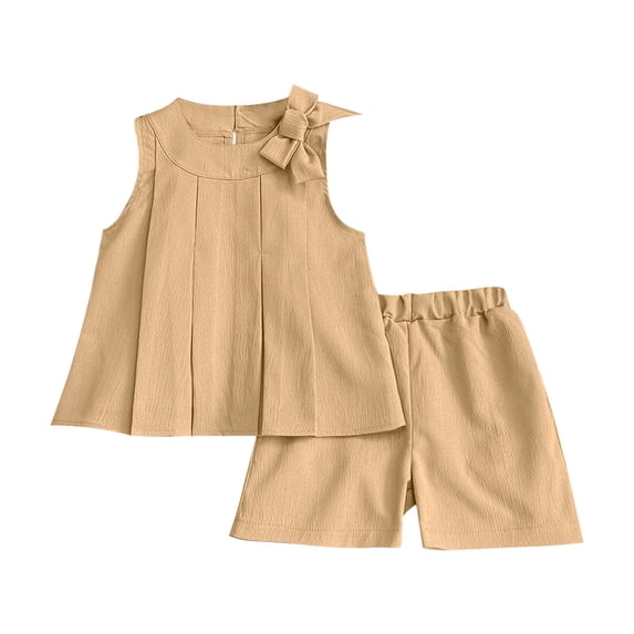Ugoldhm Little Girls 2-Piece Boho Outfit – Square Neck Ruffle Sleeve Top & Crochet Trim Shorts Set for 2-7 Years Old