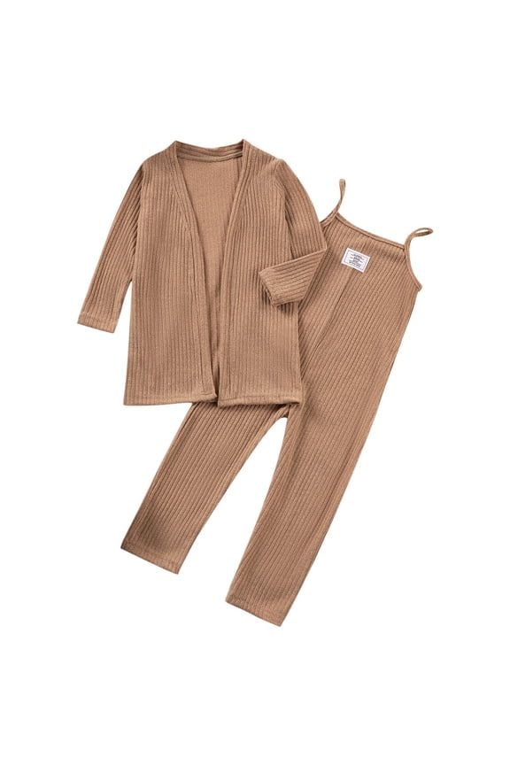 Little Girls 2 Piece Set Ribbed Plain Cardigan and Pant Spring Fall Loungewear Sizes 1-7